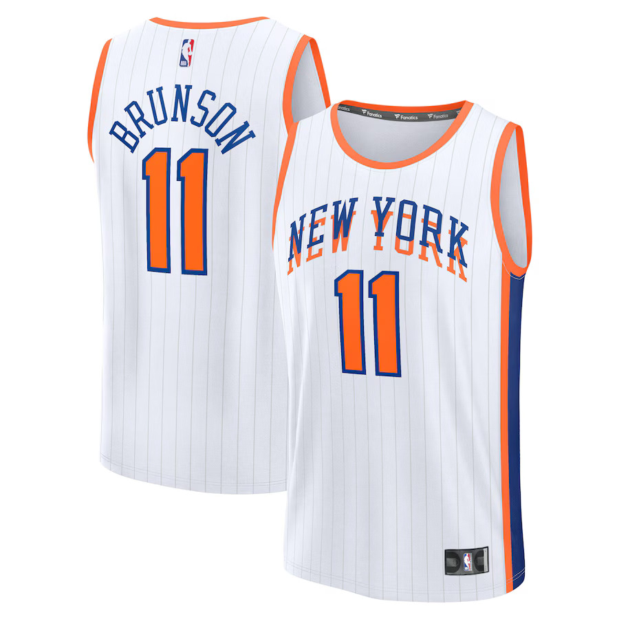 Men New York Knicks 11 Jalen Brunson Fanatics White City Edition 2024-25 Fast Break Player NBA Jersey